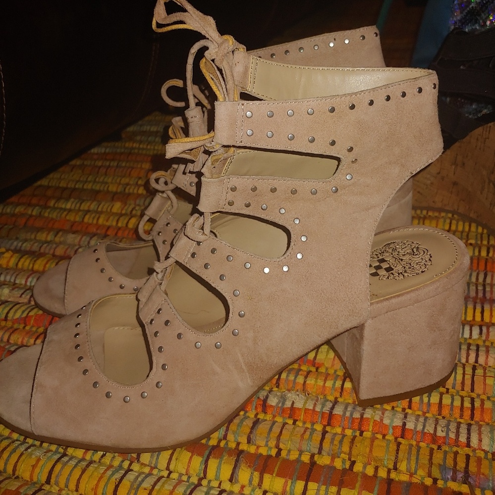 Pink velvet studded heals